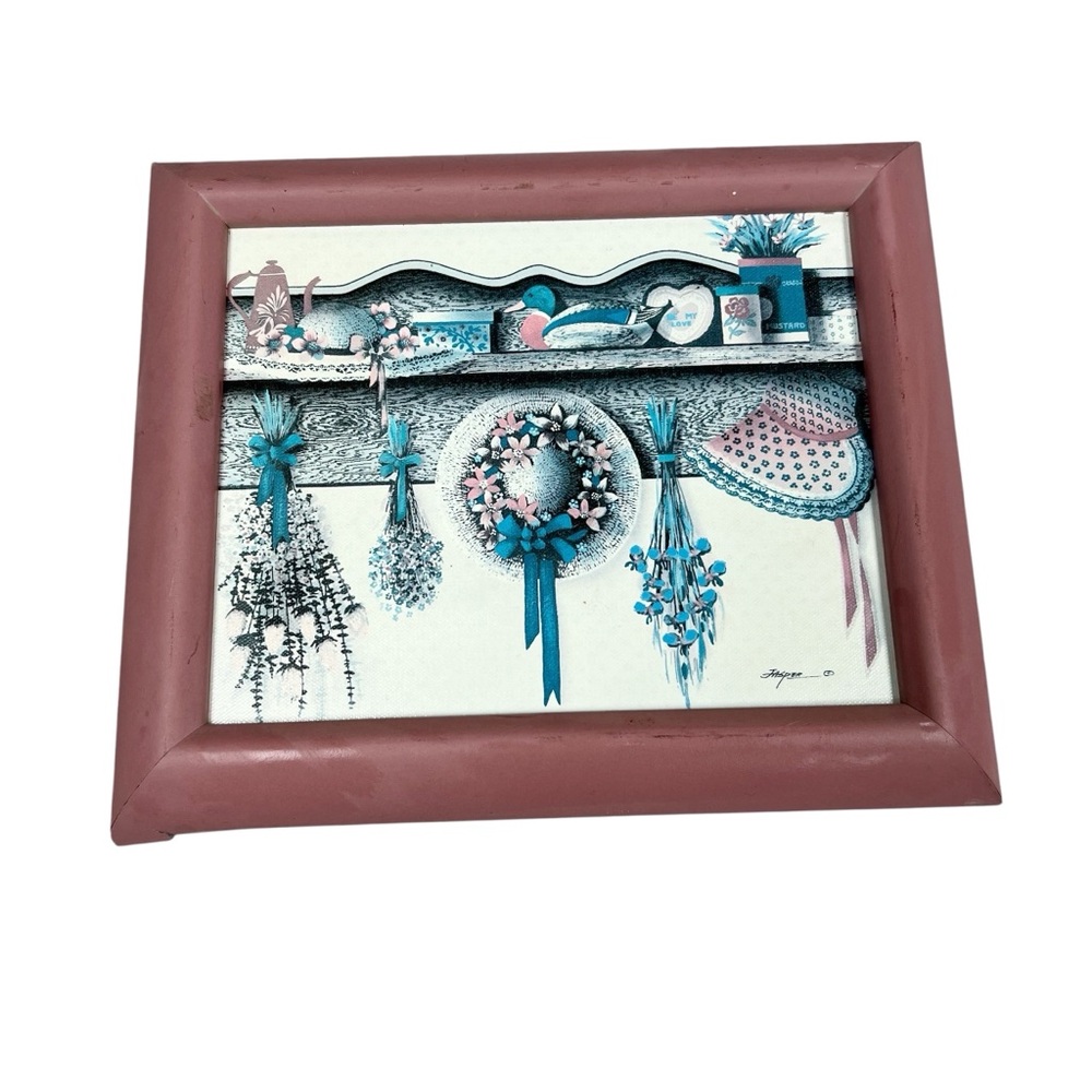 Vintage Jasper Framed Wall Art Print Certified 1980s Americana Cottagecore Pink